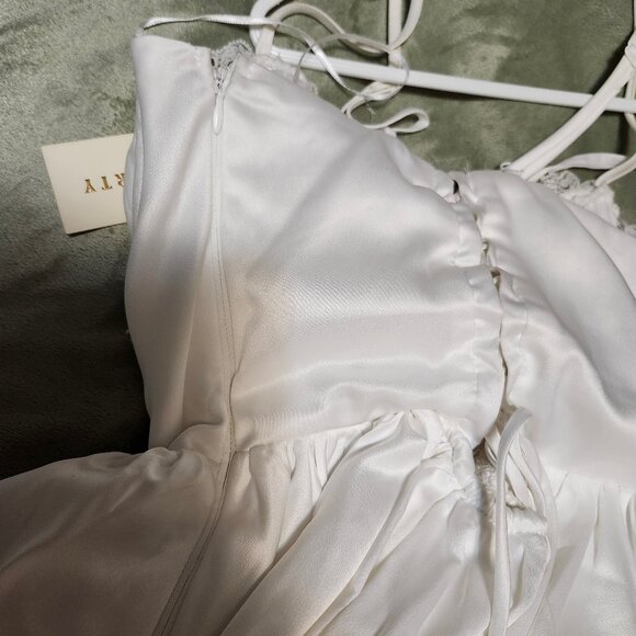 white Satin and Lace Corset Back Ballerina Dress - Picture 6 of 7